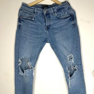 Zara Jeans  32x32 Distressed Blue Denim Stretch Straight Leg Light Wash